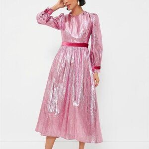 Tuckernuck Hyacinth House Pink Metallic Plisse Eloise Midi Dress Sz S